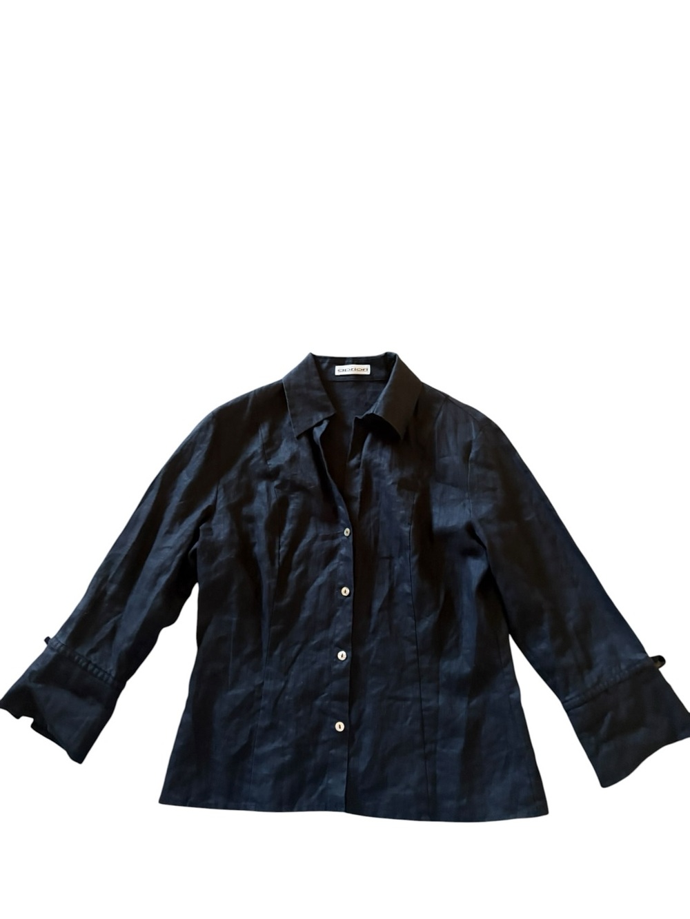 Apriori Quiet Luxury 100% Linen Button Down Shirt Sleeve Tie Black Sz 10